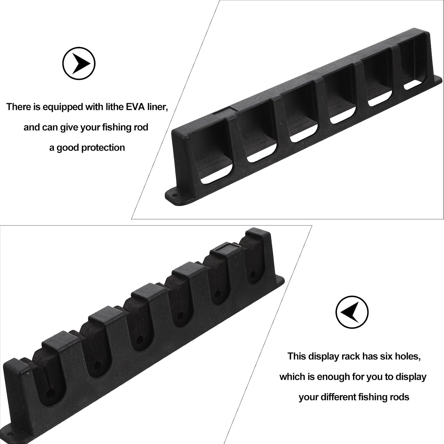 Cabilock Wall-mounted Fishing Rod Rack with 6-hole Eva Lined Holder Multi-function Fishing Pole Storage Organizer for Home Garage Sports Outdoors