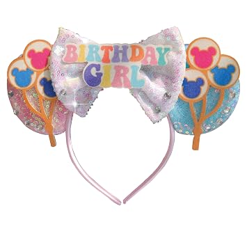 Birthday Mouse Ears Headband, Mouse Ears Glitter Headpiece for Women,Pink Blue Birthday Decorations Hair Accessories for Cosplay Party