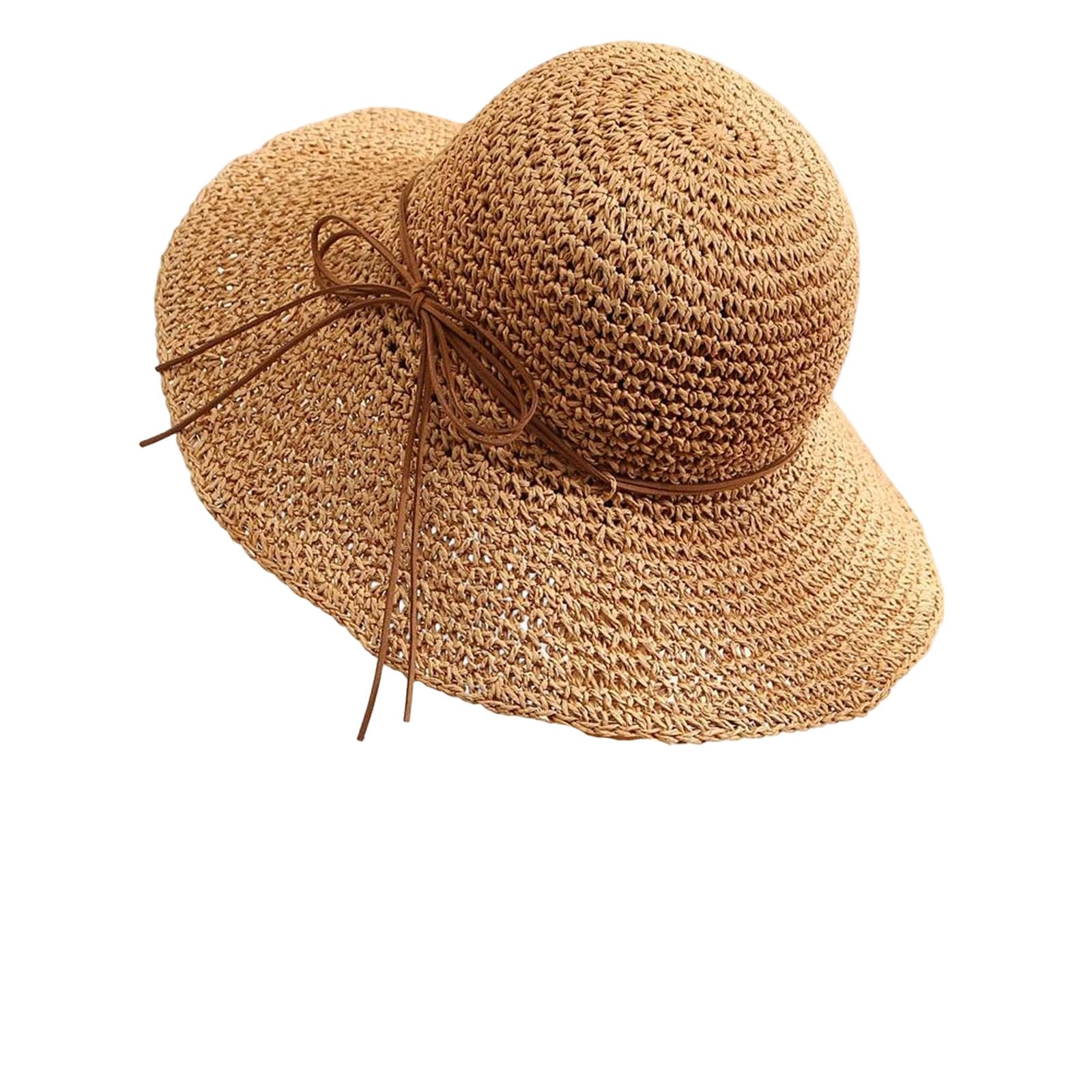LCUVIMPEX Bucket Hats， Womens Straw Sun Hat Wide Brim Bow Detail Multicolor Multiple Sizes(Khaki)