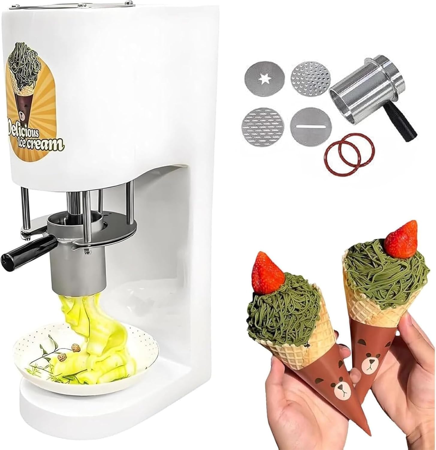 Commerical Spaghetti Ice Cream Maker, Ice Cream Noodle Shape Making Machine, Spaghetti Press Ice Cream Maker, for Ice Cream Store, Bars, Cafes, Restaurant, Snack Bar