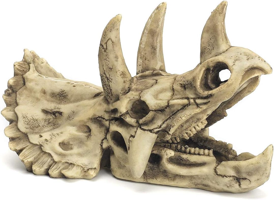 Aquarium Decorations Dinosaur Triceratops Skull Décor, Resin Made Skull Model for Reptiles Hideout, Fish Aquarium Accessories, Home Bar…