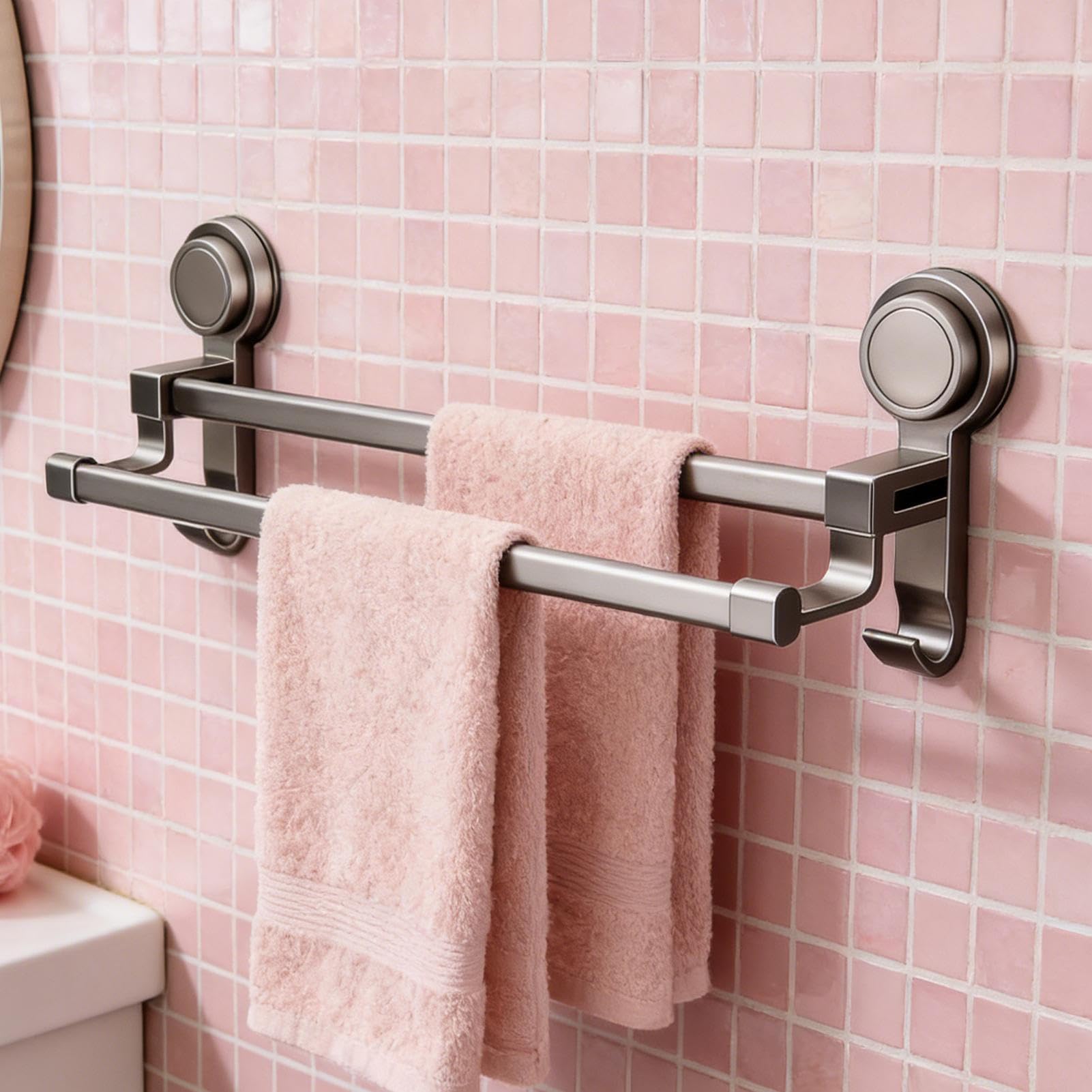 Barra De Toallas De Soporte de Doble Barra | Portatoallas Sin Perforación Para en Apartamento, Baño, Ducha, , Espejo, Azulejo, Pared, Puerta y Mármol Lisa