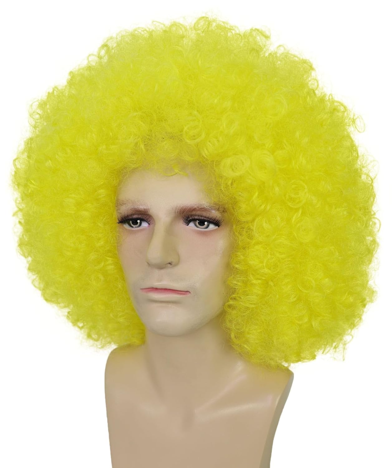 Adult Men’s Yellow Big Curly Afro Wig | Bold Hair for Halloween, Cosplay and Themed Parties
