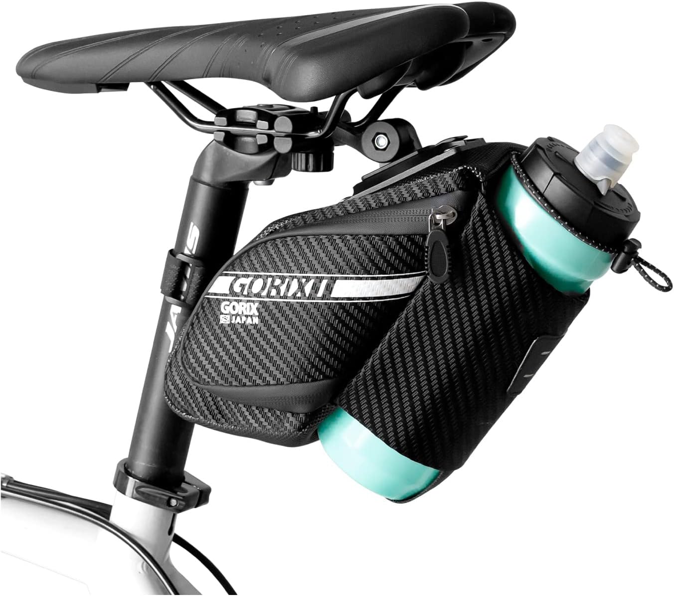 GORIX Bike Saddle Bag with Bottle Holder Rear Durable Waterproof Cycling with Reflector Road MTB Bicycle(GX-SB32)