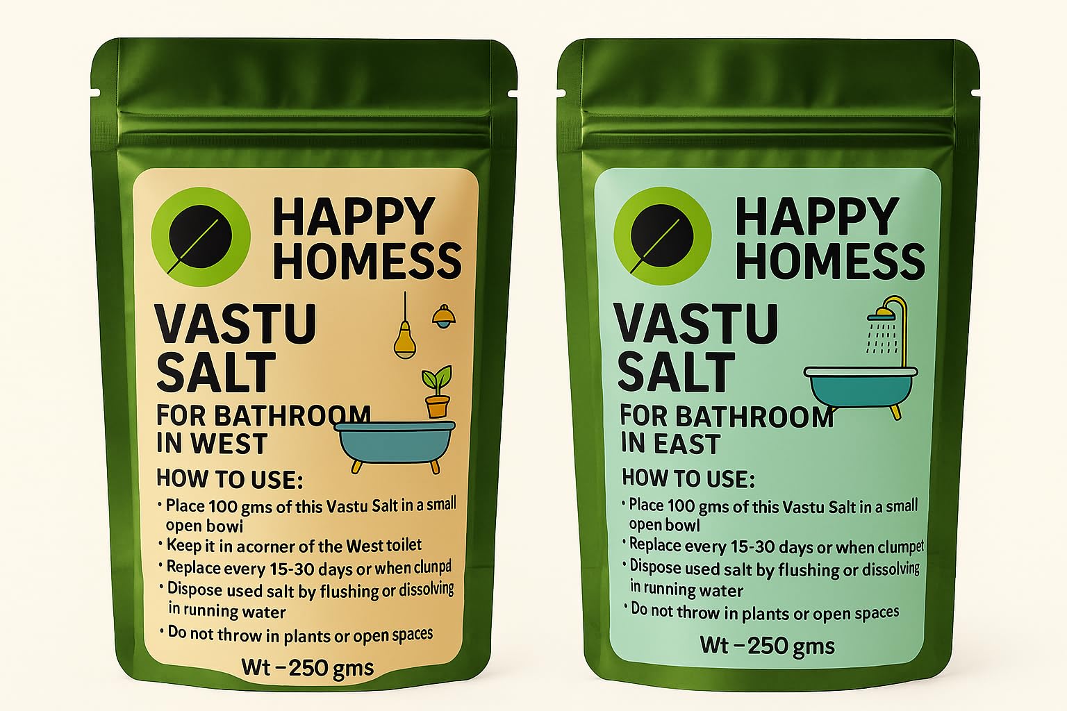 Happy Homess Vastu Salt for Bathroom, East and West Direction 250gram Each Pack of 2-image-47