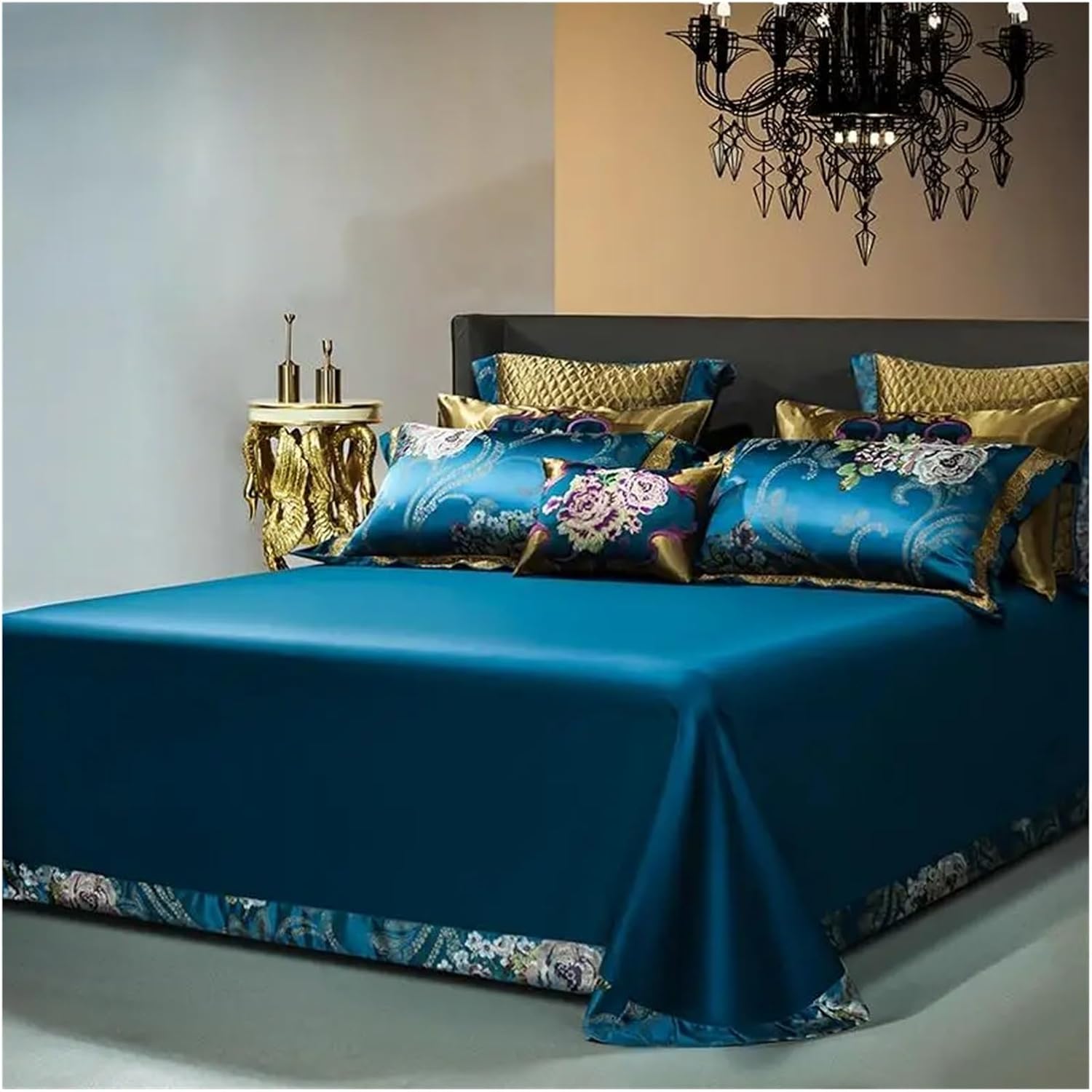 Silver Gold Color King Queen Size Bed Set Satin Jacquard Cotton Luxury Royal Bedding Set Bed Sheet Set Duvet Cover Bedlinens,Bed