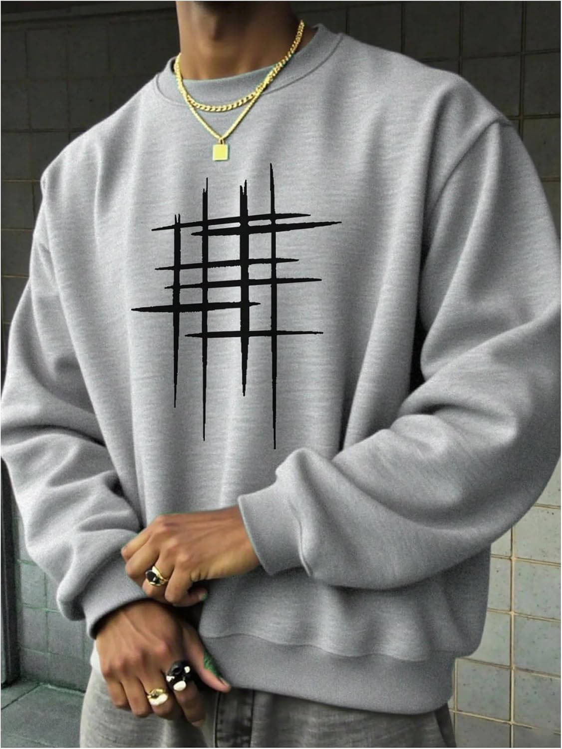 Floerns Men's Graphic Sweatshirt Crew Neck Long Sleeve Workout Loose Pullovers Fall Clothes - Image 2