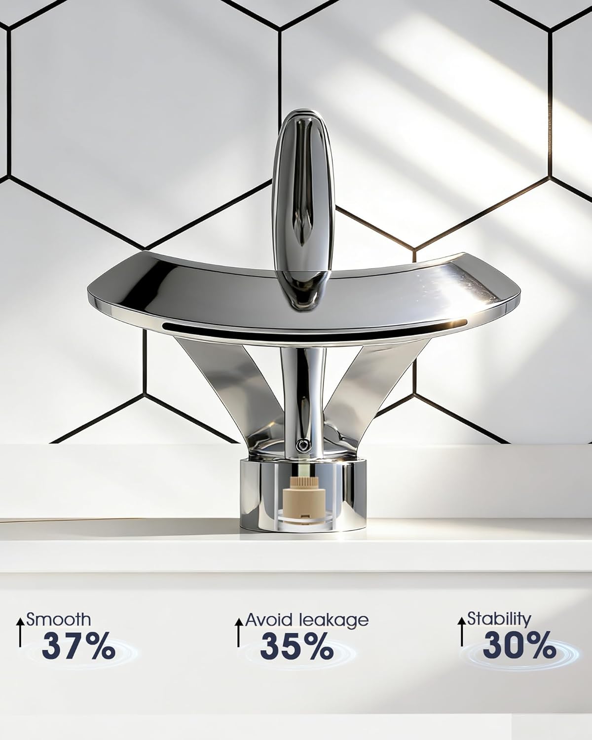 Elegant Bathroom Sink Faucet Single Hole,AUU Waterfall Chrome Vanity Sink Faucet Solid Brass,Single Handle Lavatory Basin Tap with Pop Up Drian Supply Line (Chrome, Short) - Image 6