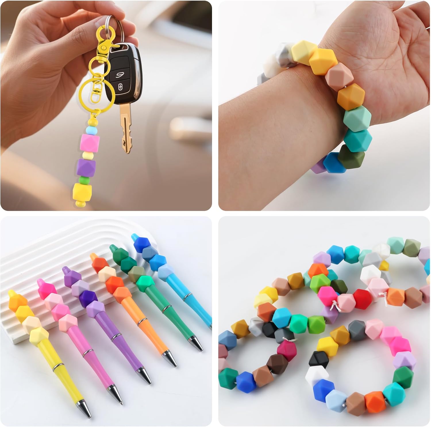 95pcs 14mm Hexagon Silicone Beads for Keychain Making Mix Color Bulk Polygon Silicone Beads for Pens and Bracelet Crafts(Gray) - Image 4