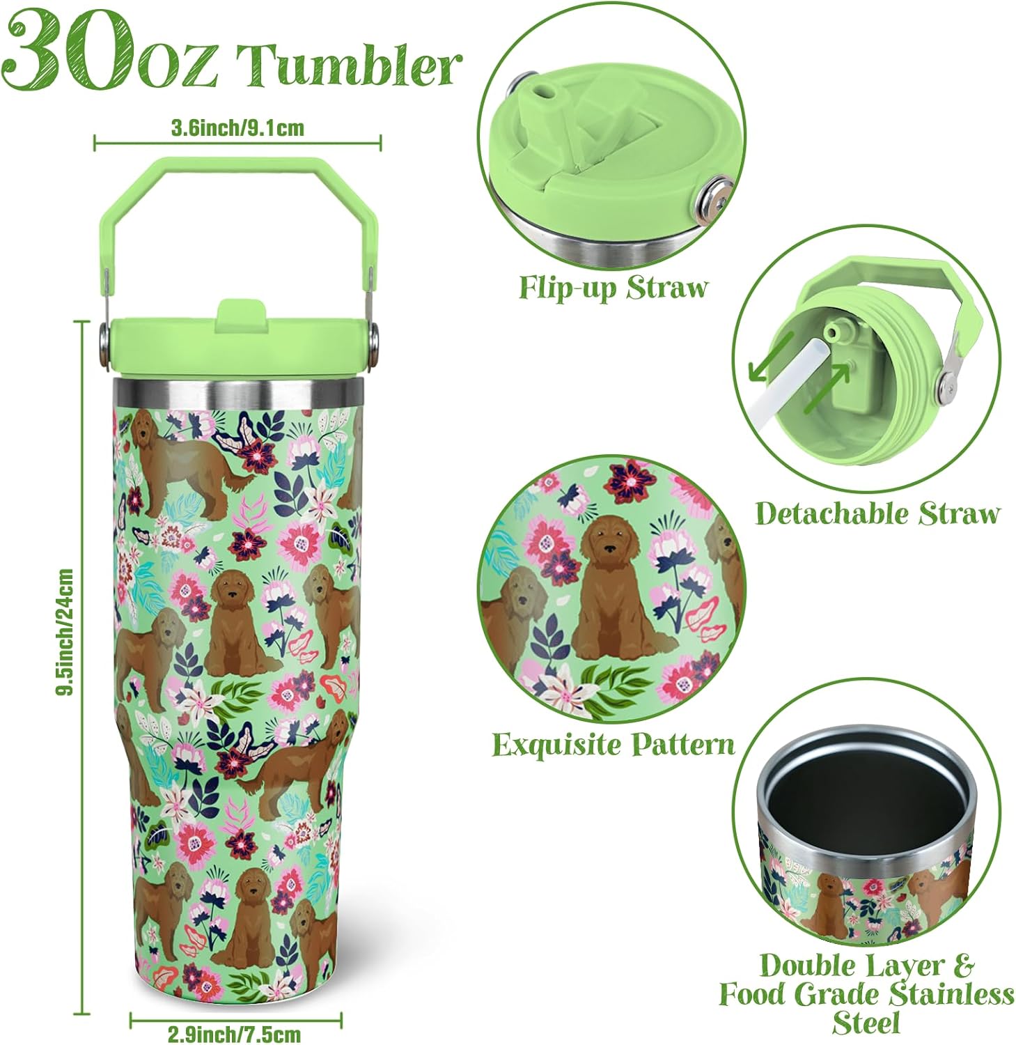 30 oz Goldendoodle Tumbler with Lid, Insulated Coffee Travel Mugs Cup Water Bottle Dog Gifts for Women Girls - Image 5