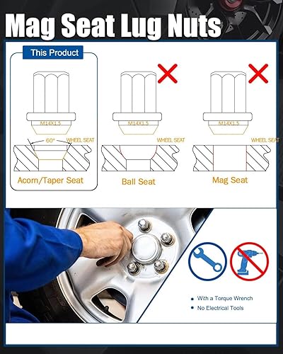 Vista 81 de GAsupply Tuercas de llanta de estilo de fábrica OEM de 14 x 2, 24 piezas de una sola pieza cromadas grandes tuercas de asiento de bellota de 2