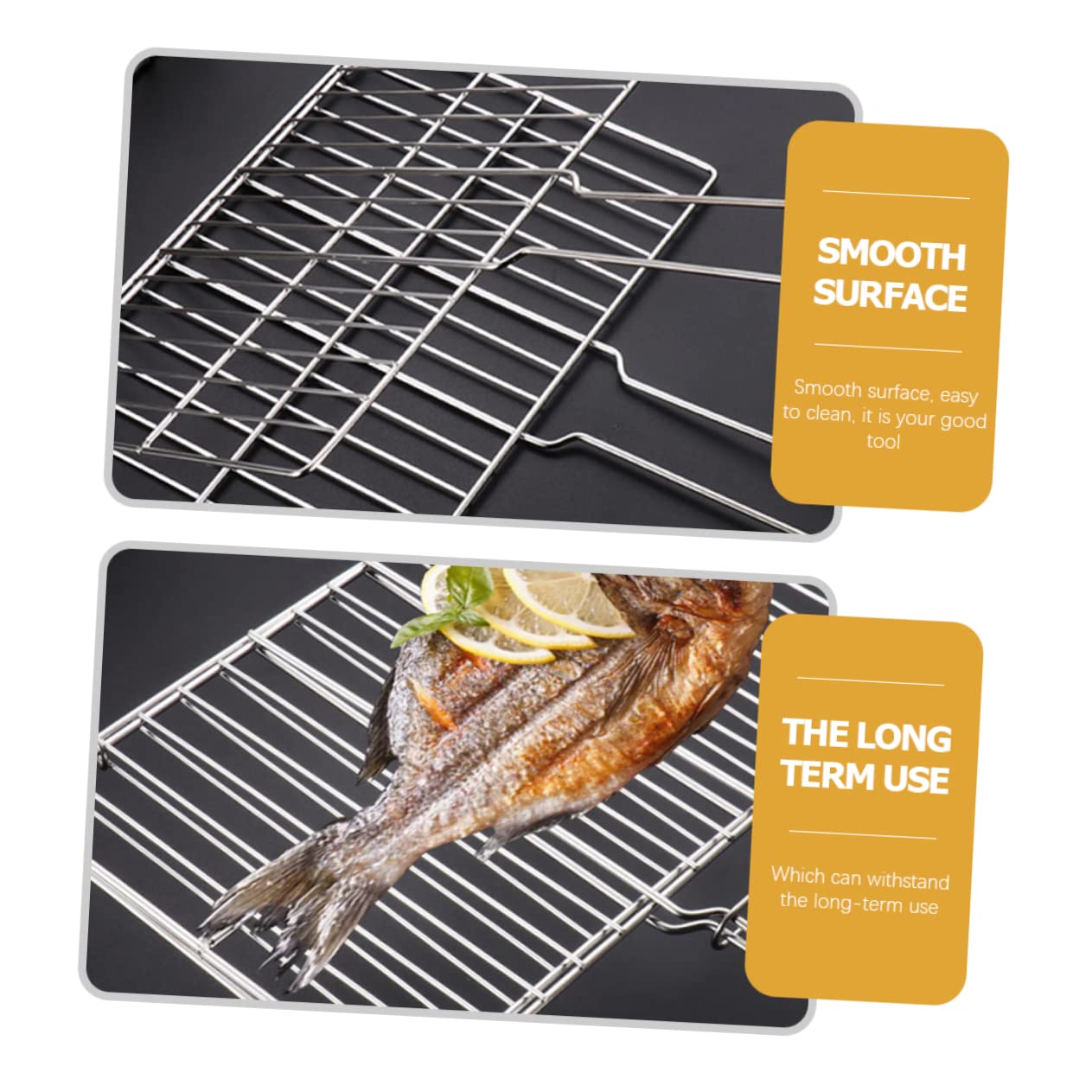 Gatuida Grilled Fish Rack Grill Net Handle Skewers Barbecue Rack Grate Replacement Fish Grilling Rack for Grill Fish Basket Fryer Folding Basket for Grill Grid Mesh Stainless Steel Silver