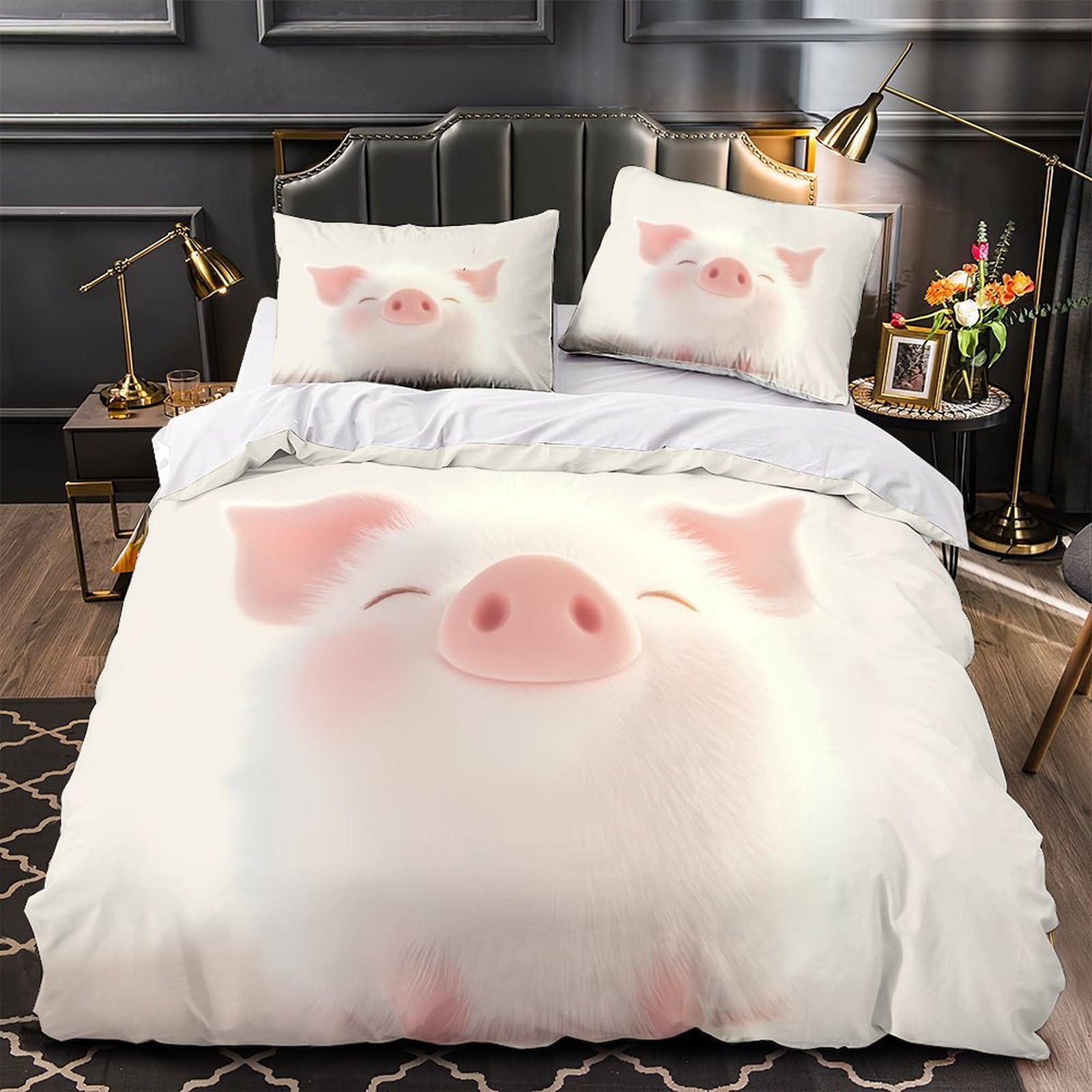 Parure de lit cochon mignon 200x200 avec housse de couette double en microfibre