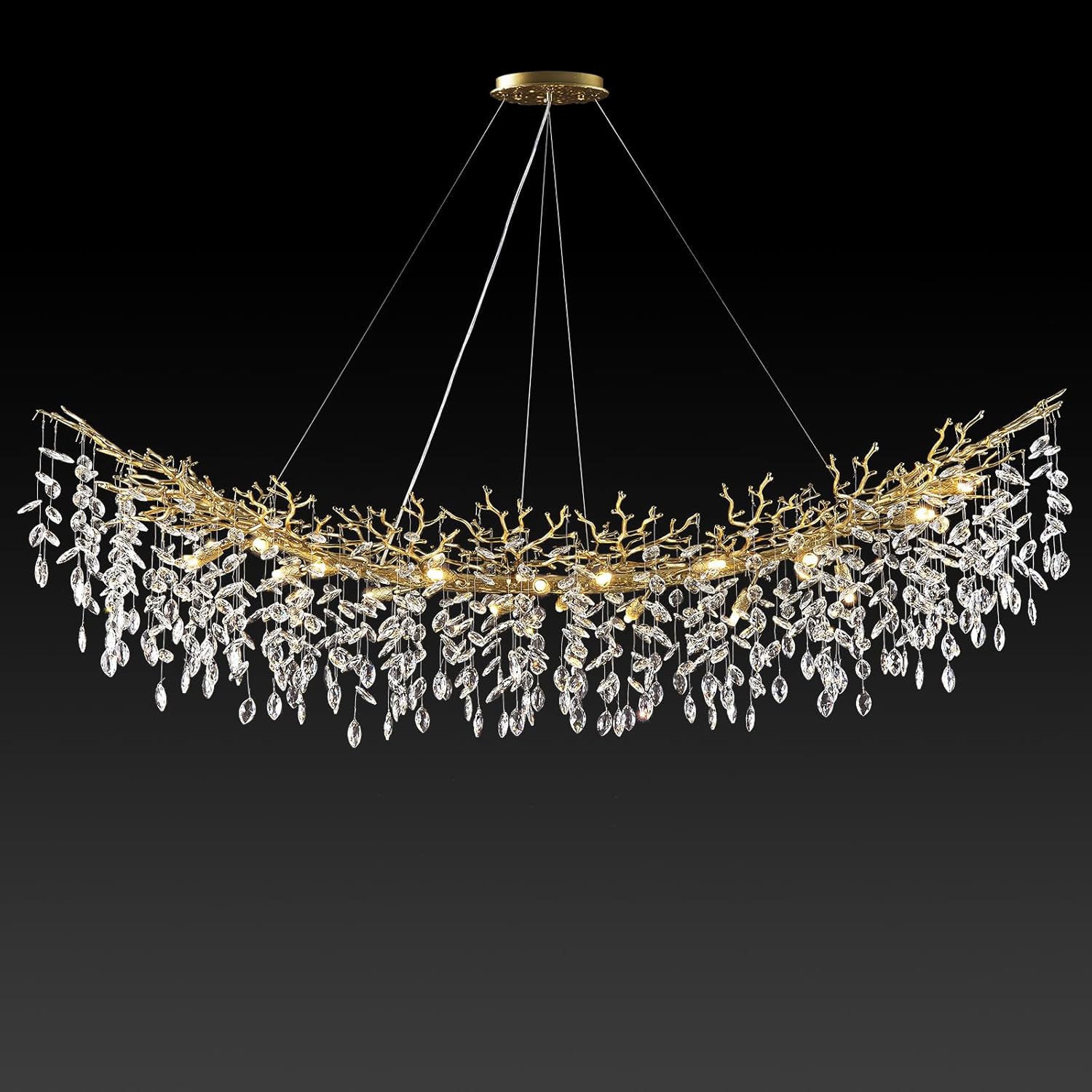 Modern Crystal Gold Chandelier,72" Large Rectangular Chandeliers for Dining Room, Tree Branch Crystal Lving Room Chandelier,Dining Room Over Table Chandeliers,Fixture Height-Adjustable Gold A-Rectangle-L 72 Inch