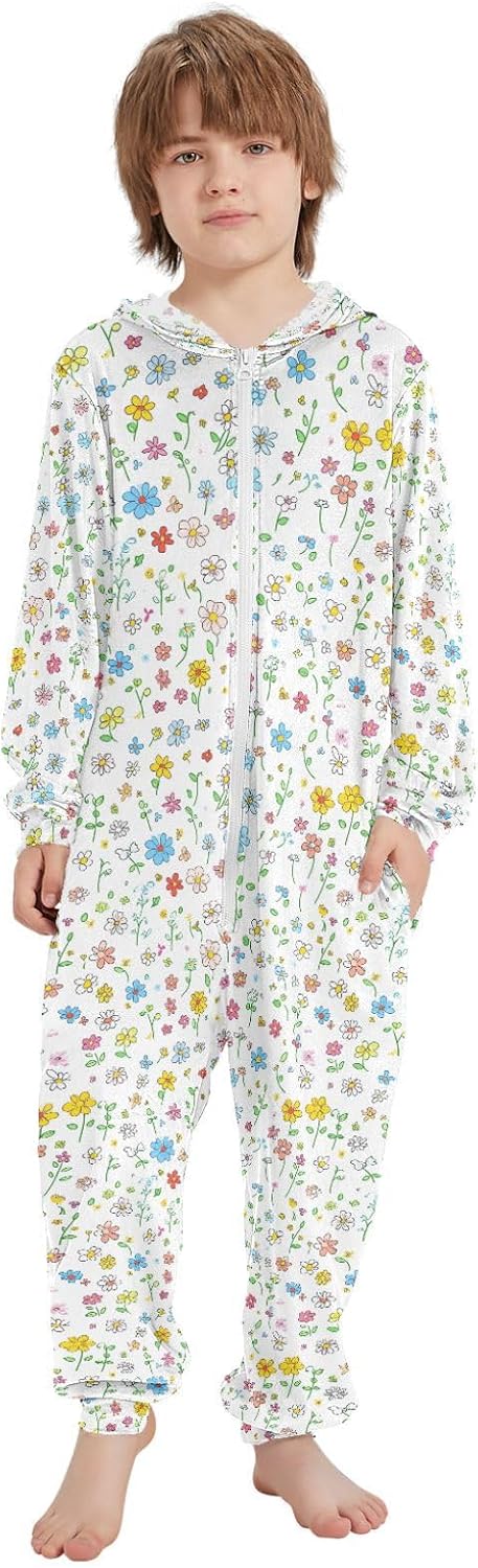 Sleepwear Holiday Pajamas Zipper Hooded One-Piecing Loungewear Sleepwear for Unisex 4-14Y
