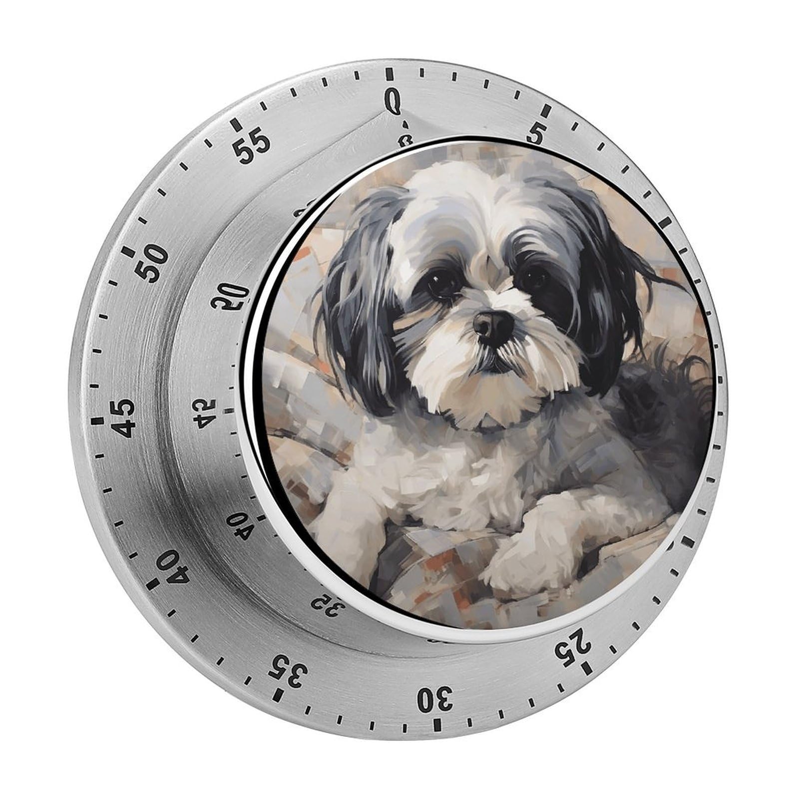 Shih Tzu Kitchen Timer Chef Cooking Timers Clock with Loud Alarm Exquisite Stainless Steel Mechanical