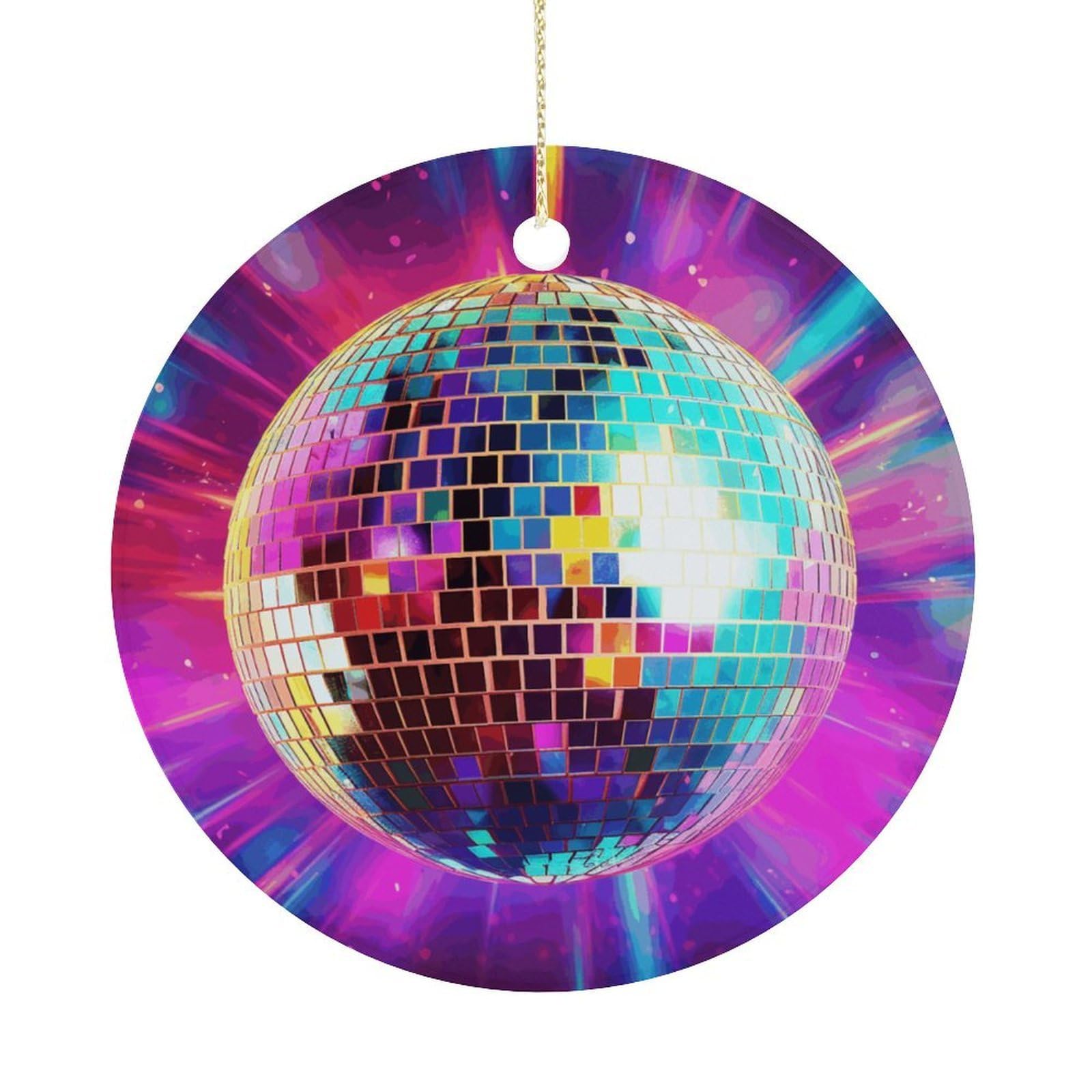Space Disco Ball Christmas Ornaments Colorful Round Ceramic Ornament Christmas Hanging Decor Christmas Tree Decorations Xmas Keepsake for Women Men Xmas Holiday Party