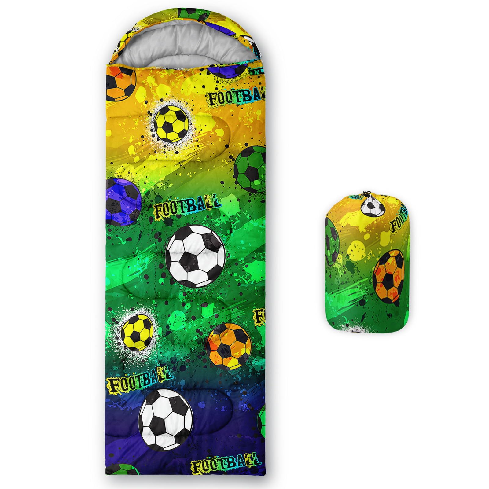 HOSIMA Sleeping Bags for Boys Kids,Trend Football Print Lightweight Warm Portable Outdoor Indoor Waterproof Cold Resistant Sleeping Bag for Camping Hiking (Football8) โ image 1
