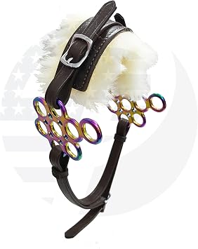 Rainbow Multi Hackamore Bitless Horse Bit English Western Brown Leather with Genuine Fur
