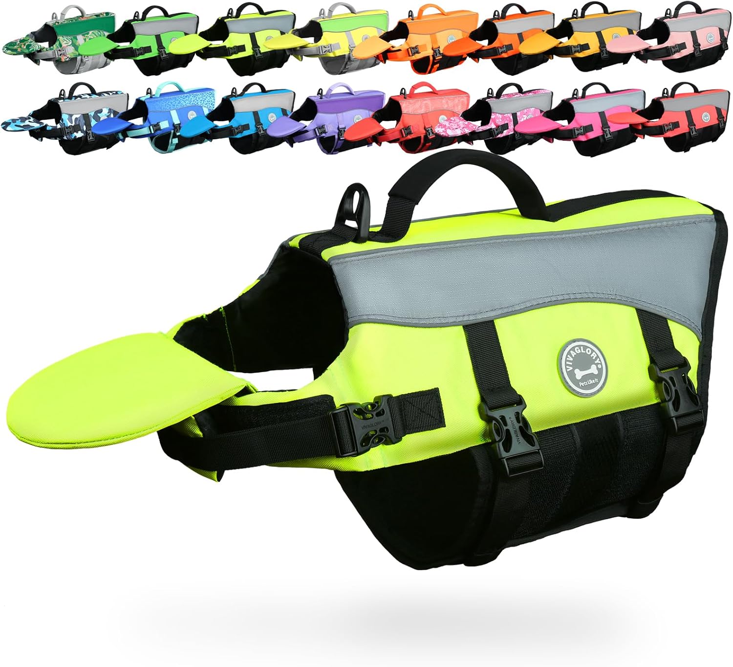 VIVAGLORY Front Float Dog Life Vest, Dog Life Jacket for Swimming & Boating, Swimming Vest with Chin Float & Handle, Ripstop & Buoyancy for Puppy Doggy, L, Bright Yellow