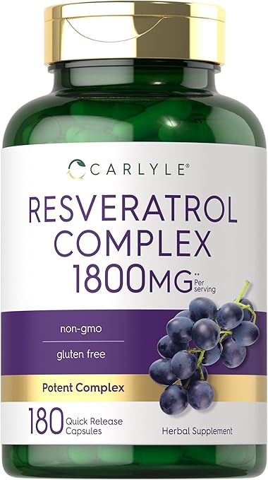 Carlyle Resveratrol Supplement 1800mg | 180 Capsules | Non-GMO & Gluten Free | Potent Complex