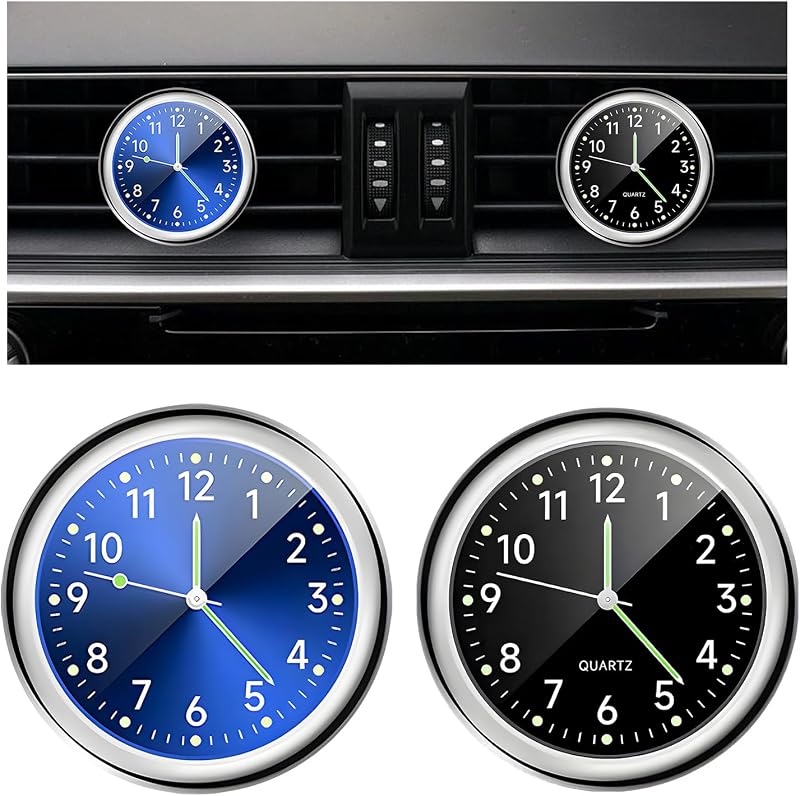 Relógio automotivo de painel e saída de ar Rdxcv com iluminação noturna – 2 unidades Azul + Preto