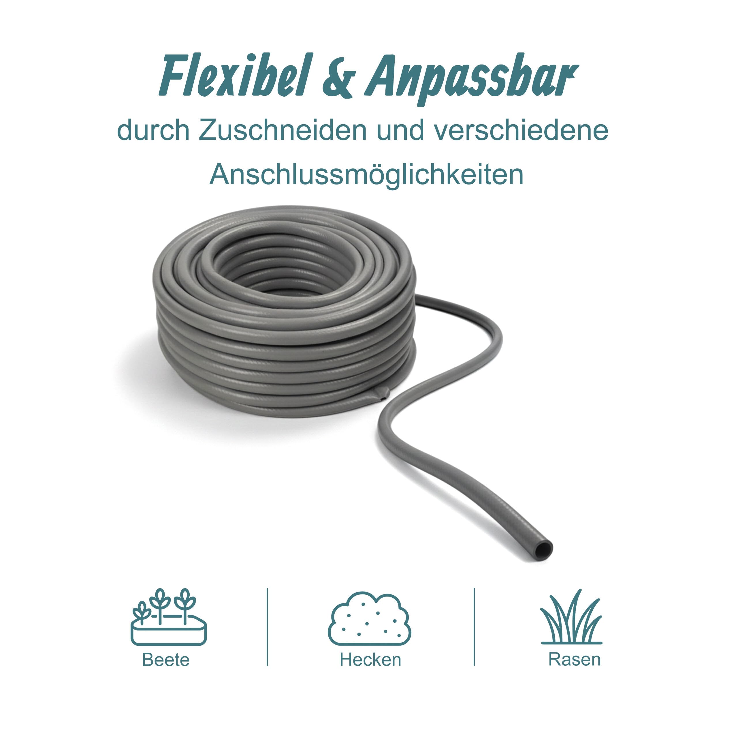 Relaxdays Gartenschlauch, 50 m, universeller Wasserschlauch 1/2", UV- & wetterfest, Gewebeschlauch Garten, PP, grau