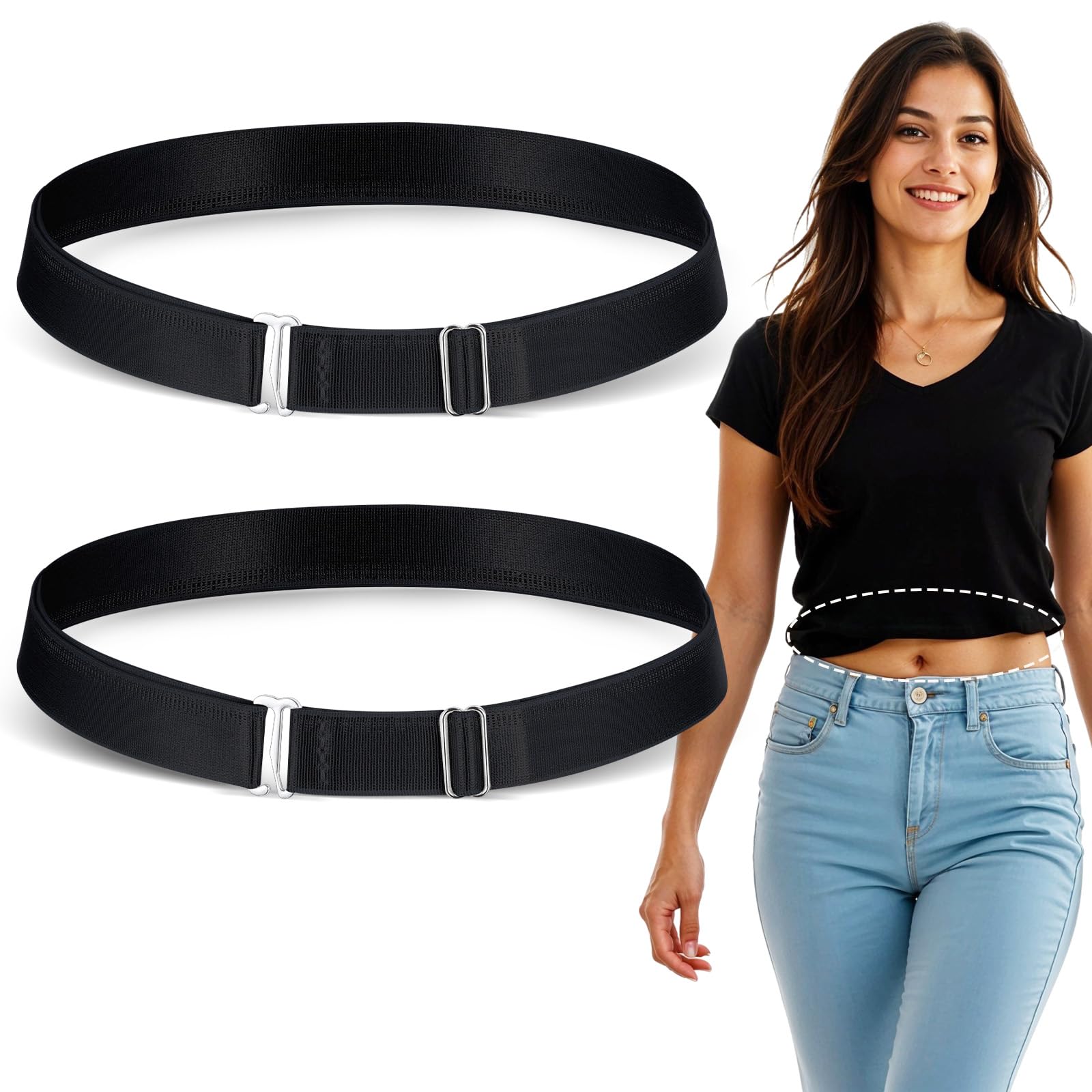 2PCS Shirt Tuck Band Women Sweater Tuck Band Adjustable Elastic Belts Tucky Belt Perfect for Cropping Shirts Sweaters