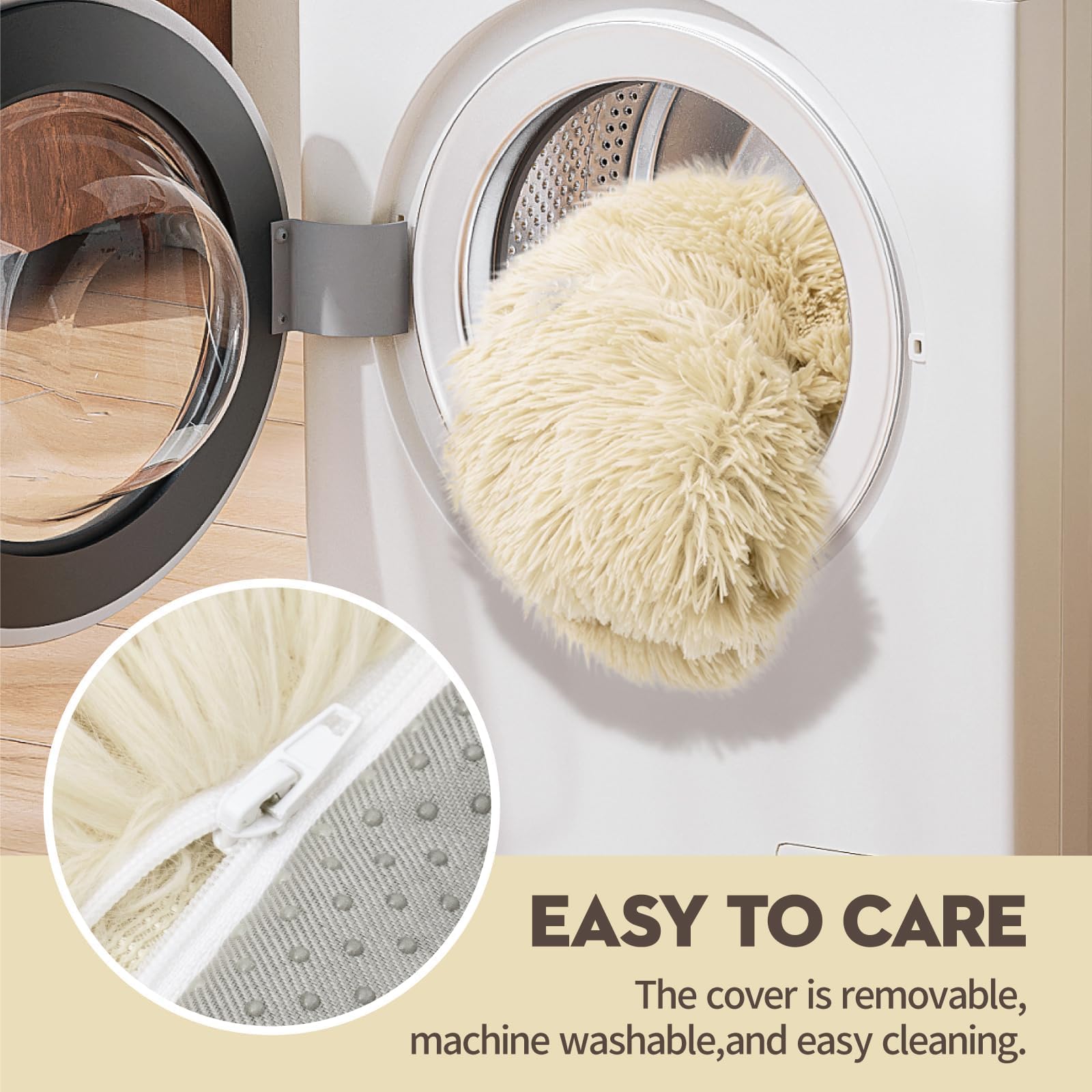 MEWOOFUN Elegante sofá cama grande para gatos de interior, sofá lavable de felpa, camas para perros pequeños, suave y calmante con parte inferior antideslizante, color beige