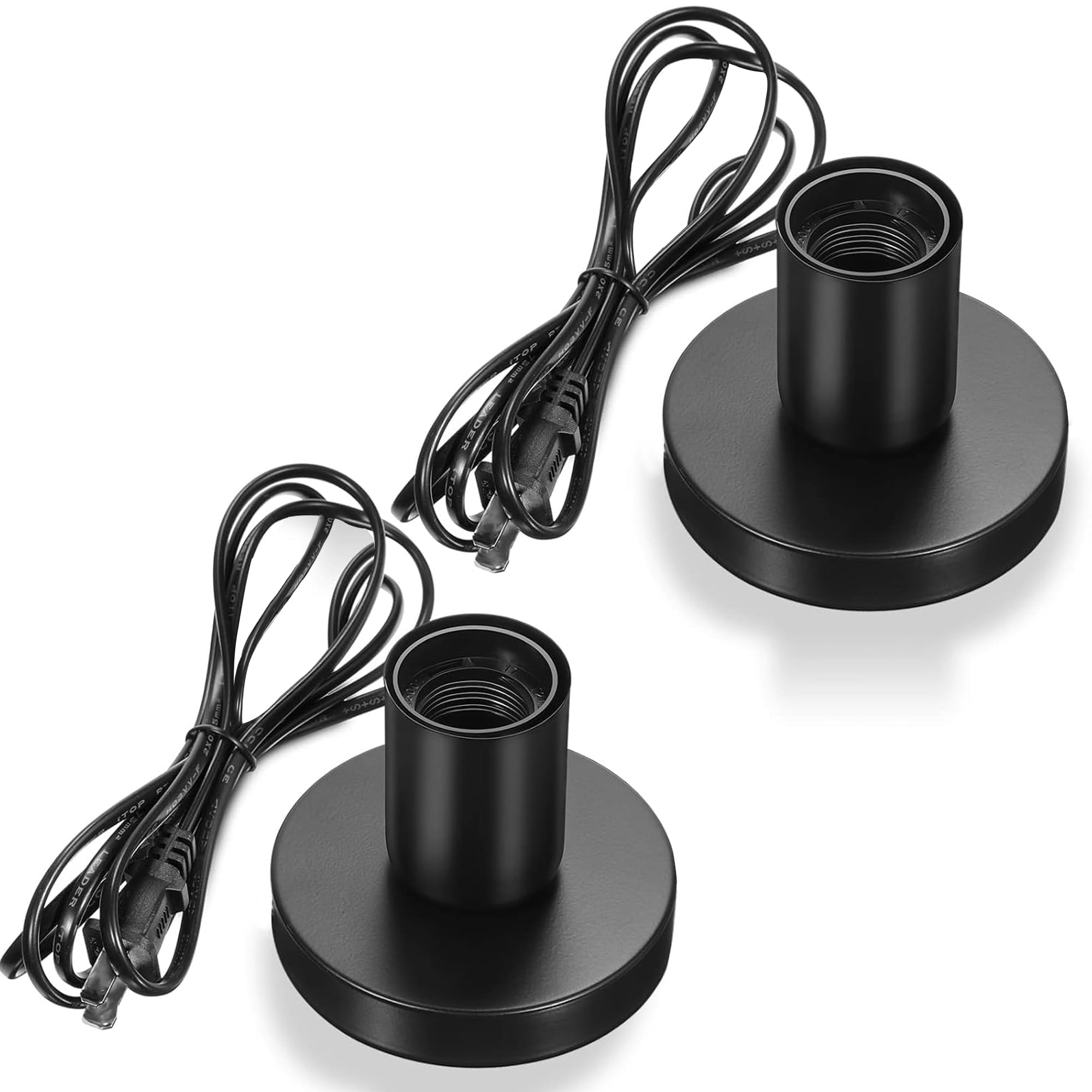 Decorcity Polished Metal Desktop Lamp Base E26 E27 Screw Light Bulb Holder Base Light Sockets Base Light Bulb Base Lamp Replacement Base for Holding Bulb, 6 Feet Cord (Black, Pack of 2)