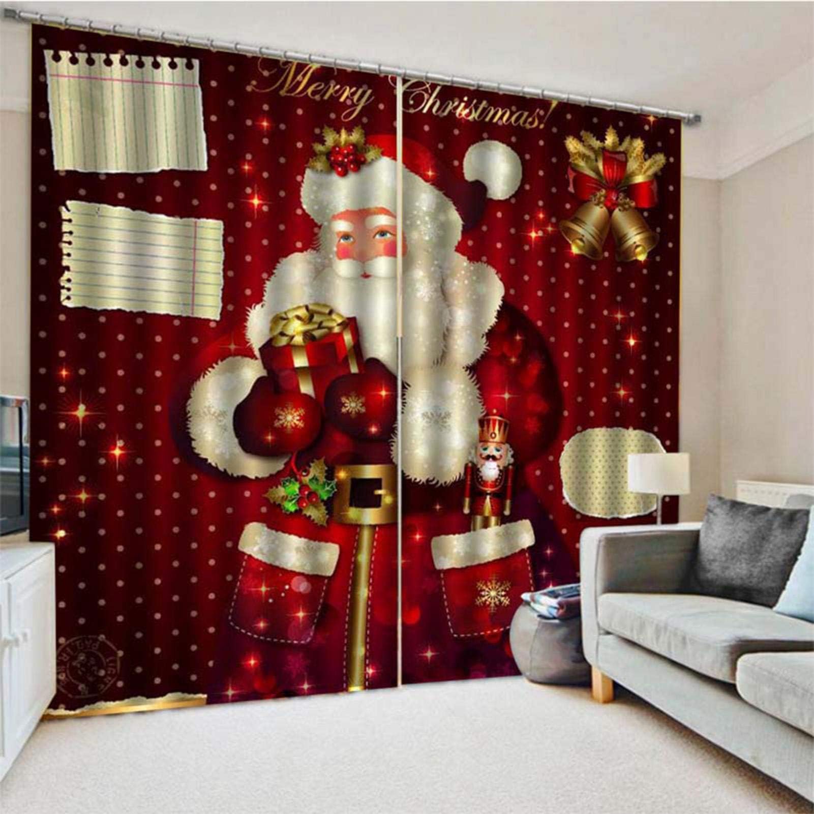 totalshop Christmas Curtain 3D Printing Curtain Decorations Christmas Decorations 155166cm Living Room Bedroom Curtain Santa Claus Bell Balloon Firework Snowman