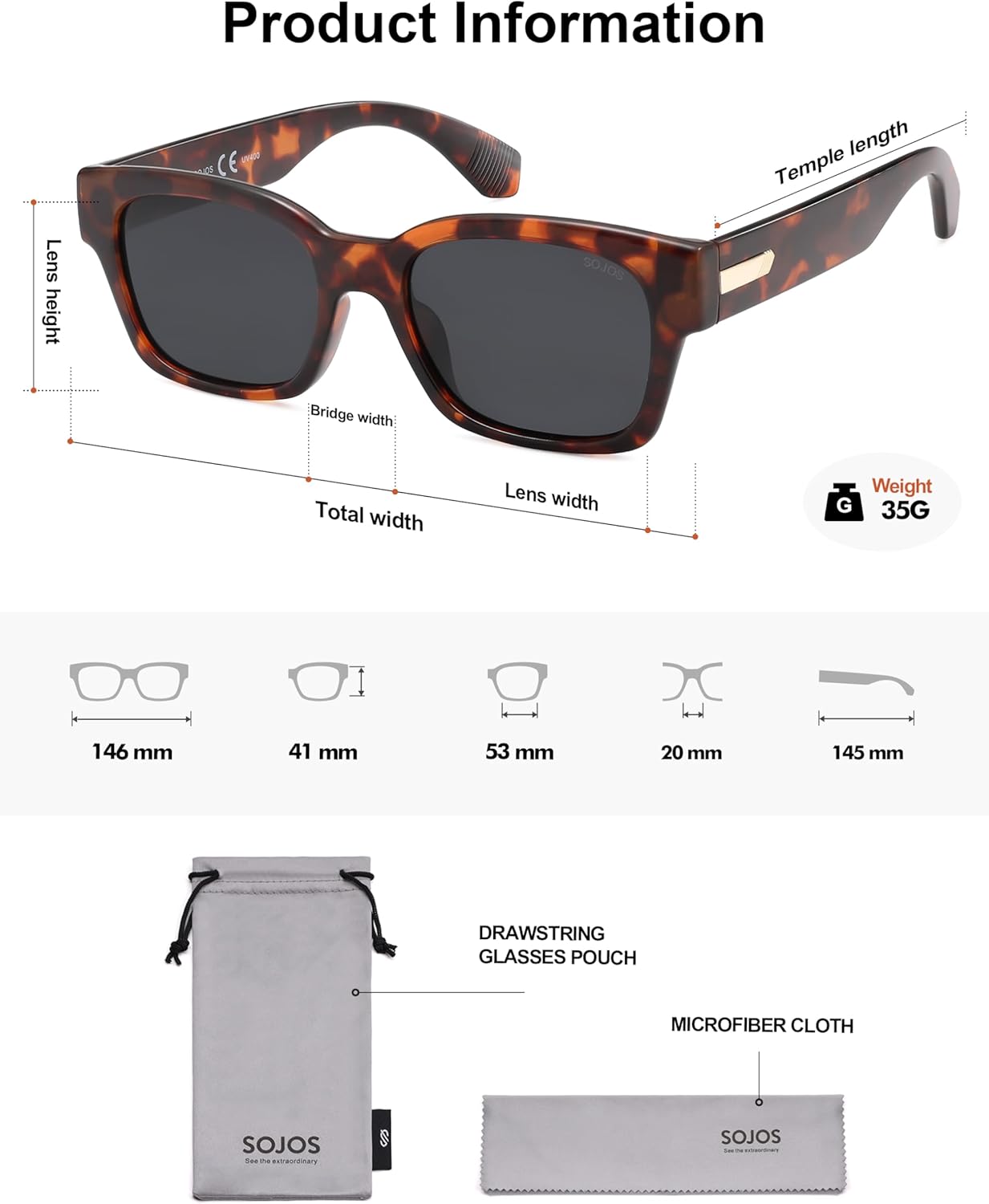 SOJOS Classic Square Polarized Sunglasses for Women Men Trendy Unisex Design SJ2372 - Image 5