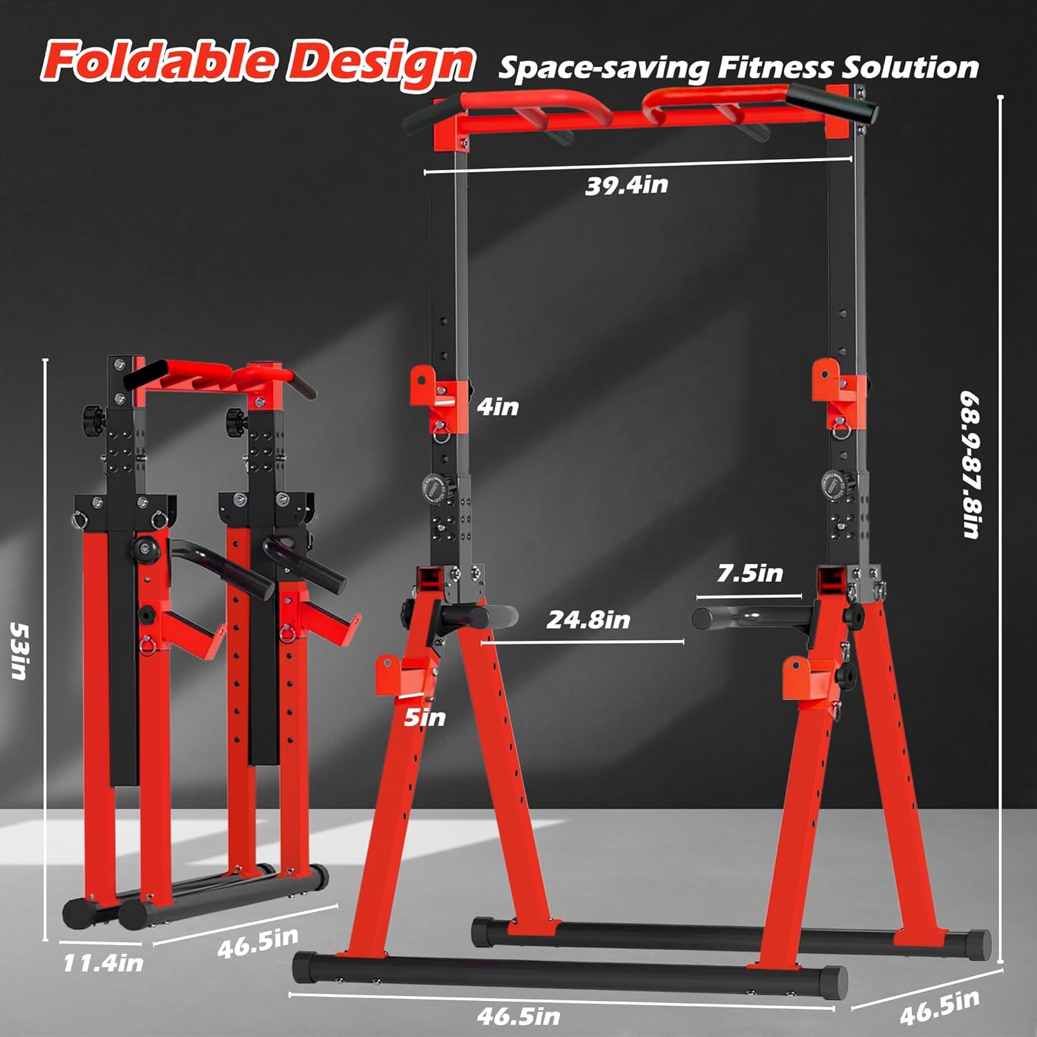 Foldable Power Tower Pull Up Bar Station, Multi-function Stable Pull Up Dip Station for Home Gym Strength Training Equipment