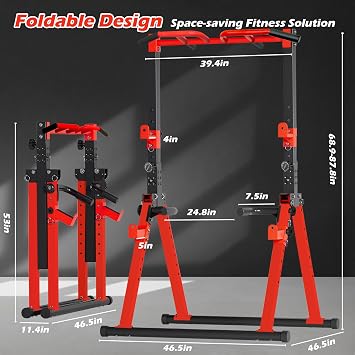 Foldable Power Tower Pull Up Bar Station, Adjustable Height
