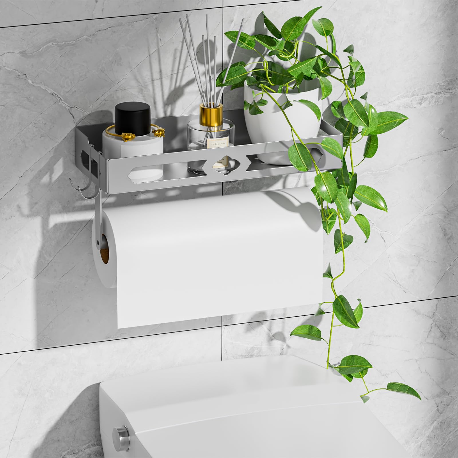 Portaspezie con porta rotolo da cucina e gancio, portaspezie da parete senza foratura, organizer per spezie per cucina, argento