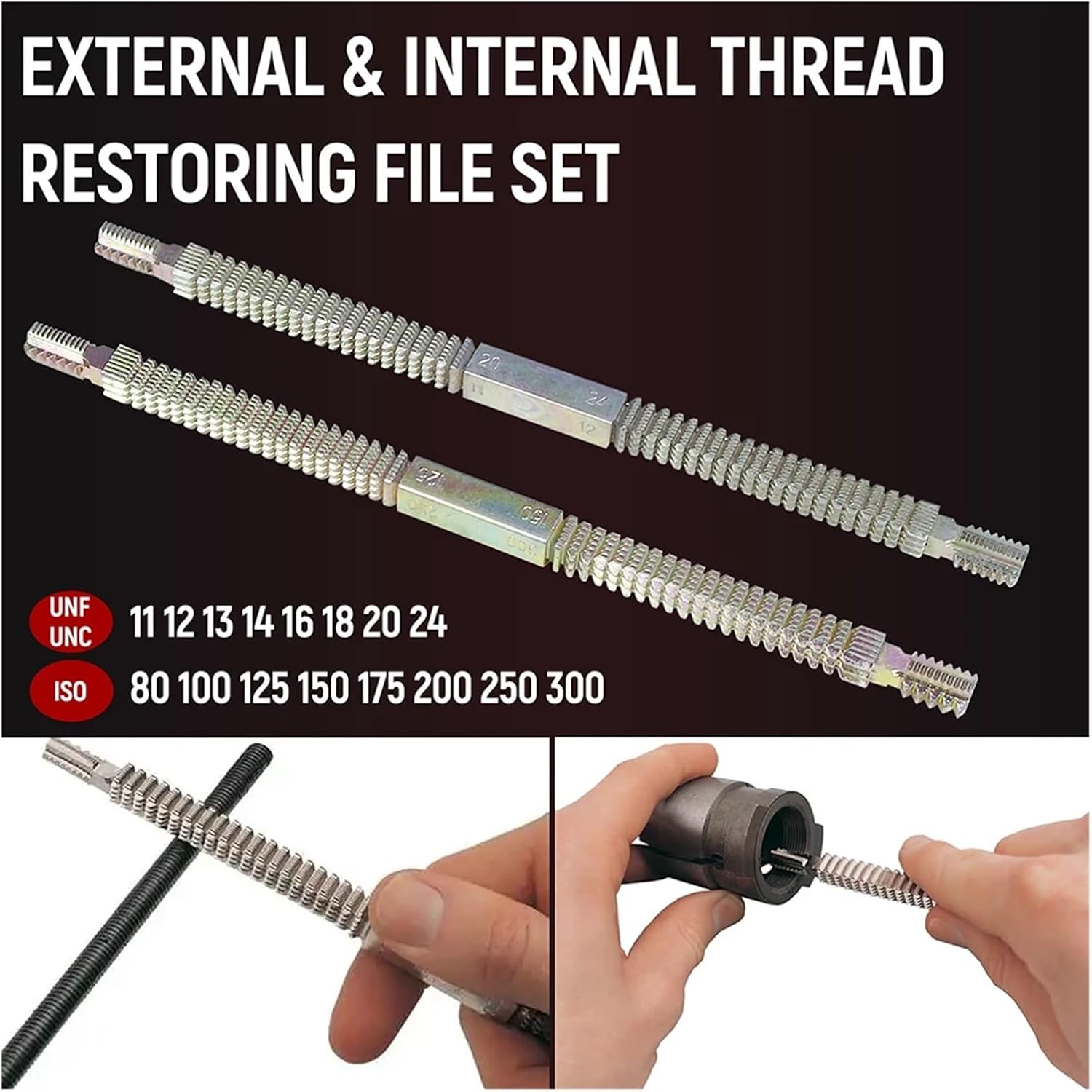 Universal Imperial Metric Outside Thread Chaser Repair Tool Compatible With 1” To 5-1/4” O.D. (25~135mm) With Standard 6pcs Die Set