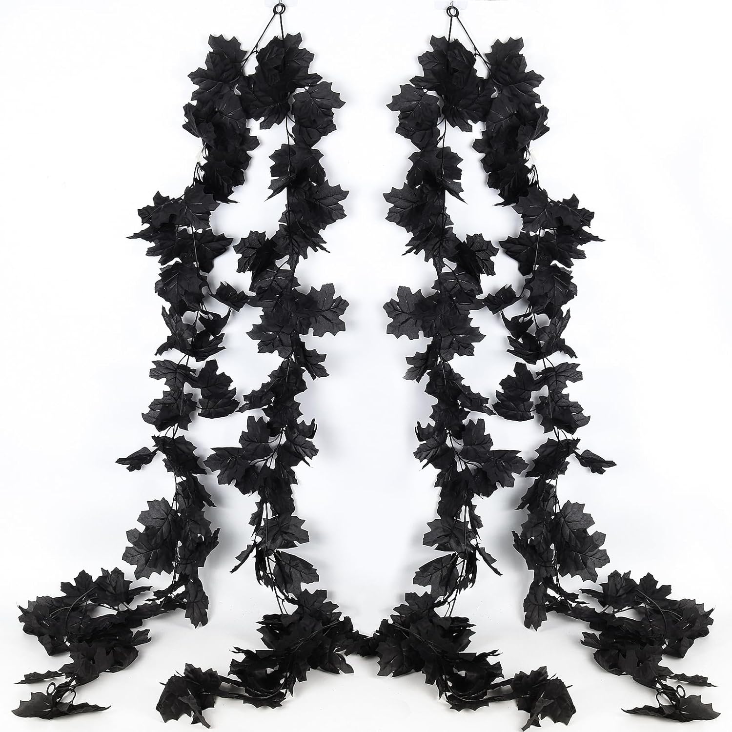Halloween Garland Decor Indoor Table Decorations Fall Wall Hanging Artificial Black Maple Leaf Vine Decorations for Home (4 Pcs Black Maple Leaf, Set)