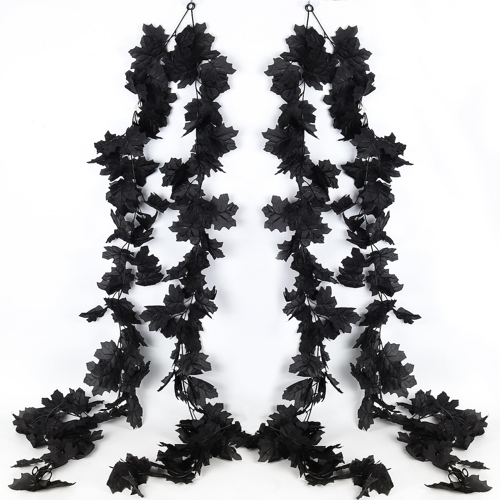 RECUTMS 4Pcs Black Maple Leaf Garland, Artificial Hanging Halloween Garland