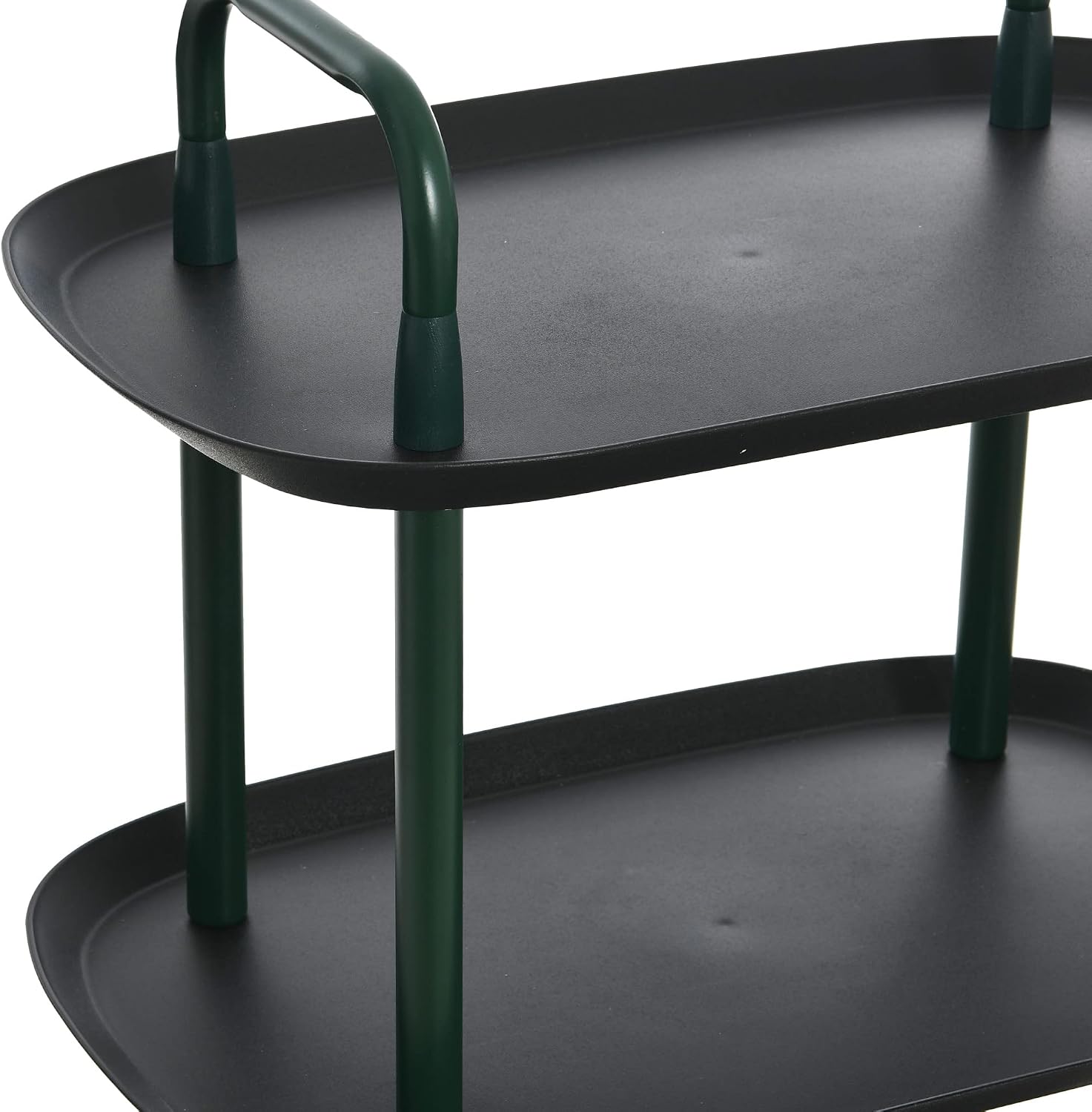 Main + Mesa Modern Plastic and Metal 3-Tier Trolley, Black and Dark Green