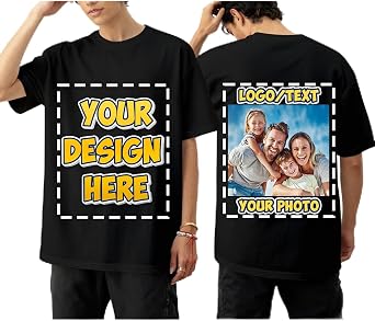Custom T Shirts for Men Personalized Cotton Tee with Your Design/Text/Logo - Front & Back Print Unisex Funny Graphic T-Shirt