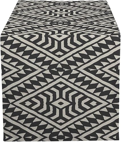 Miniatura 2 de HGOD DESIGNS Camino de mesa tribal, arte geométrico abstracto azteca tribal en blanco y negro, camino de mesa de lino de algodón, decoración del