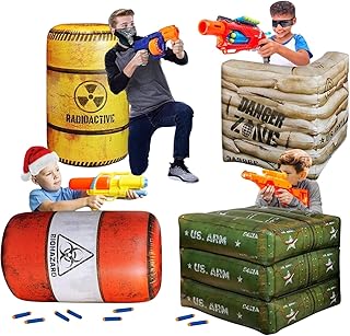 Premium Package 4 Combat Battlefield Inflatables, Compatible with Nerf, Laser tag, Water Gun for Boys Birthday Party Activities and Decoration