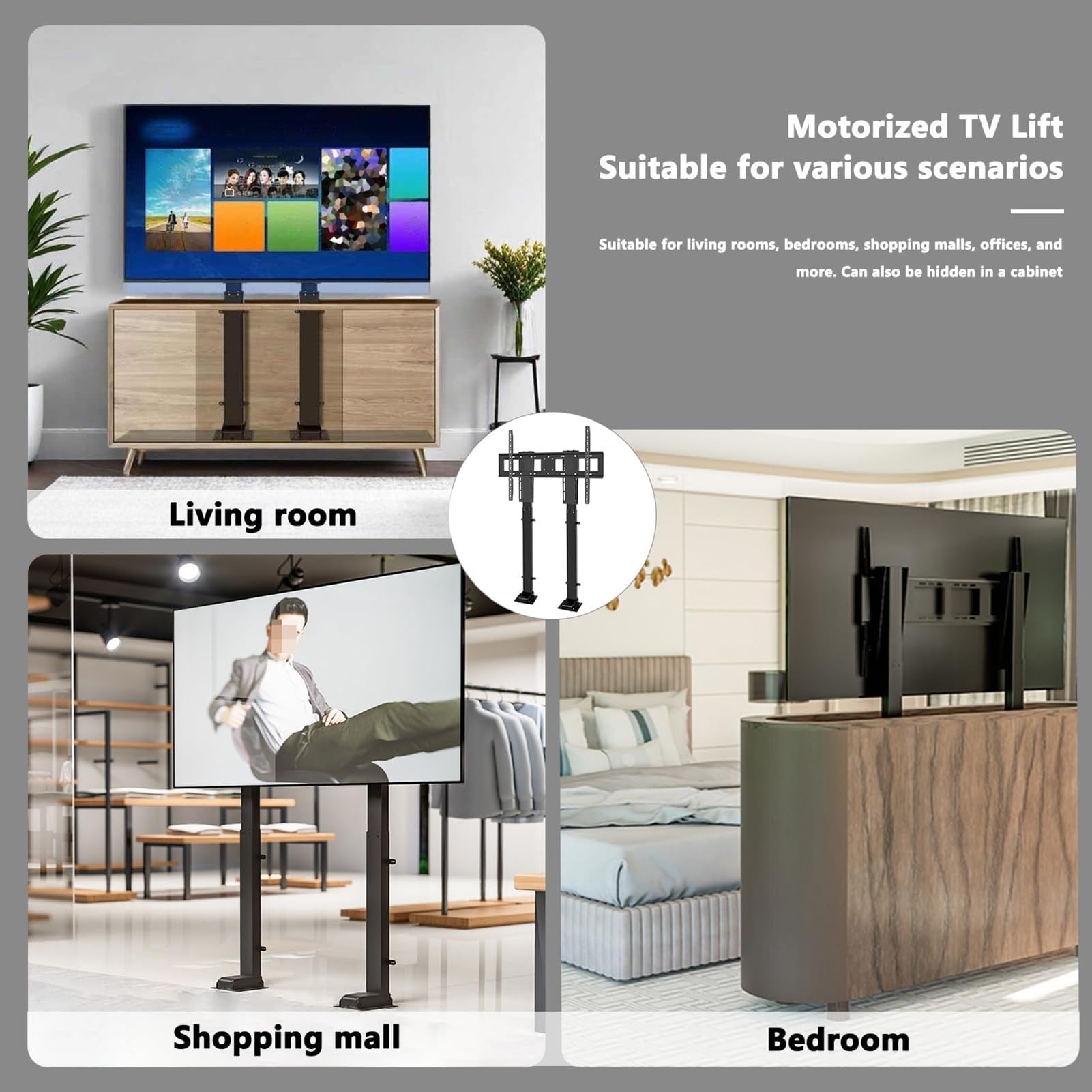 Soporte Motorizado para Televisores De Pantalla Grande De 65 A 100 Pulgadas, Elevador Eléctrico Telescópico para TV con Mando A Distancia Inalámbrico Y Función De Memoria, Altura Ajustable