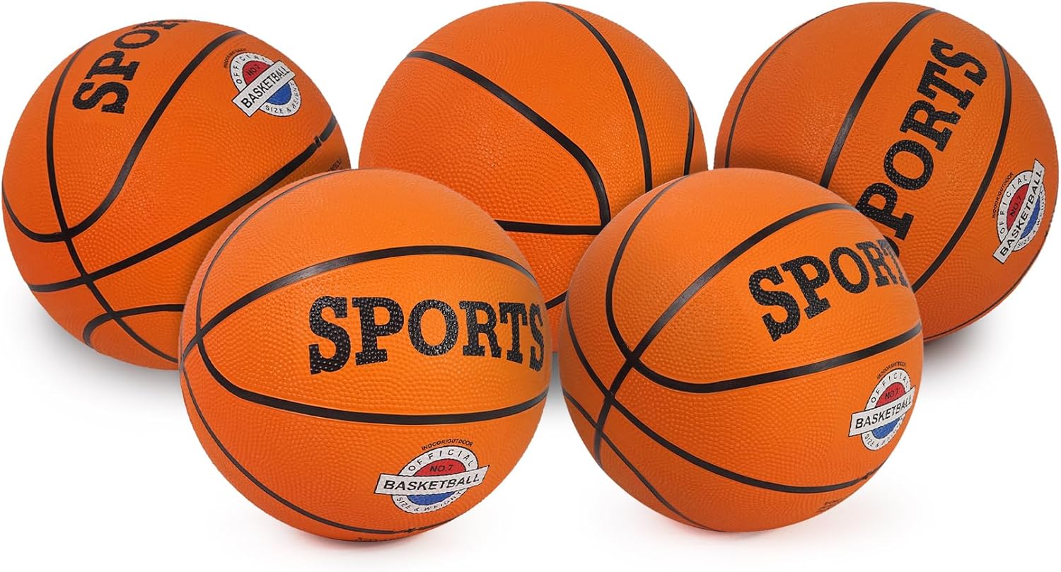 Aoneky Rubber Youth Size 7 Beginner Recreational Sport Basketball, Pump Included