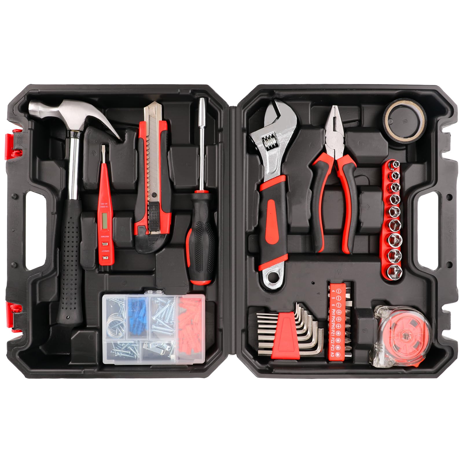 COMOWARE 141-Piece Home Tool Kit - Basic Household Hand Tool Set with Socket Wrench Combination Tools, Plastic Toolbox Storage Case for Home, RV