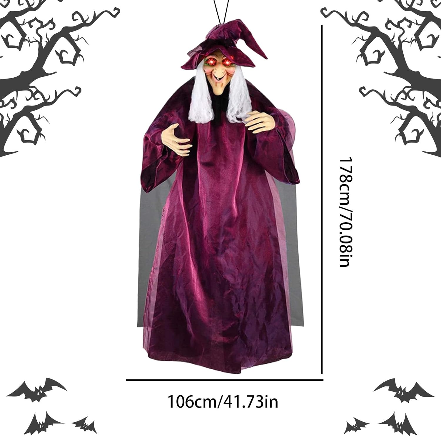 魔女のデコレーション 屋外 - ハロウィンの不気味な話をする魔女、お化け屋敷の入り口に光る目、幽霊屋敷パーティー、脱出部屋、ポーチ、