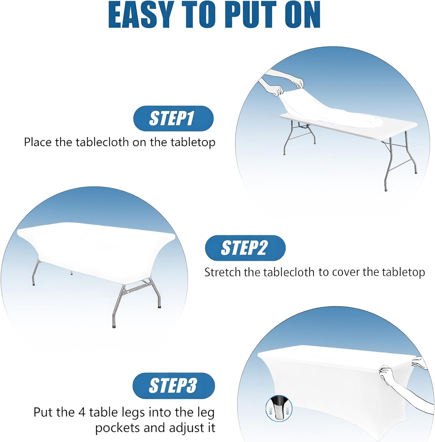 6FT White Table Cloth - 2 Pack Fitted Stretch Rectangle Spandex Tablecloth, Washable Table Cover for Party, Picnic, Wedding, Banquet, Birthday and Festival(30" x 72") - Image 5