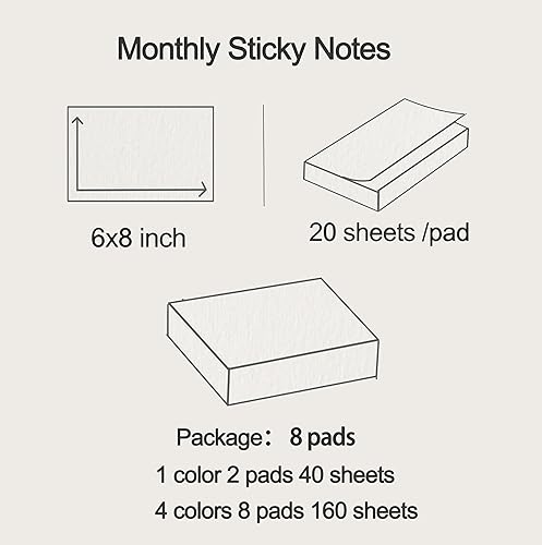 Miniatura 2 de Calendario de notas adhesivas de 6 x 8 pulgadas, bloc de notas adhesivas mensuales, bloc de notas grande para la escuela, el hogar, la oficina,
