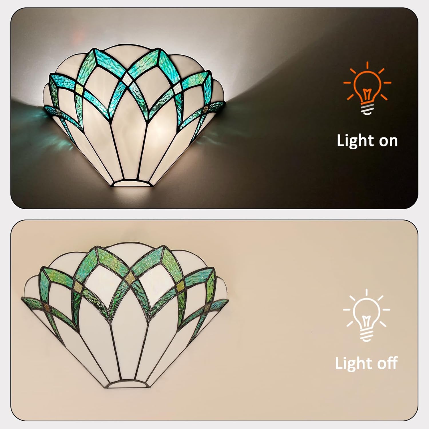 ARTZONE Tiffany Wall Sconces 13 Inches, Vintage Tiffany Style Wall Sconces Stained Glass Wall Light for Bedroom/Bathroom/Livingroom/Corridor/Stairway(Green)