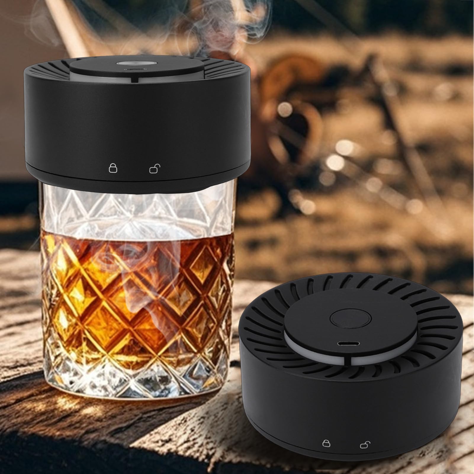 Annadue Kit Fumatore Elettrico per Whiskey, Fumatore per Cocktail Senza Fiamma Ricaricabile Kit per Fumare Bevande Vecchio Stile con Trucioli di Legno a 6 Gusti per Bevande Bourbon
